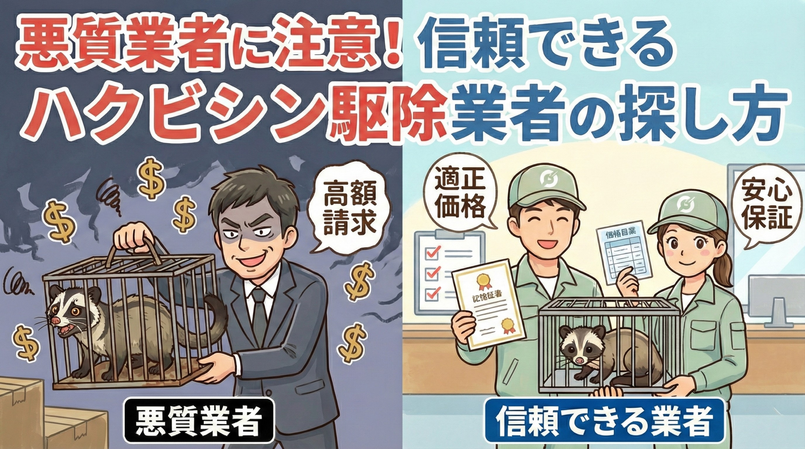 悪質業者に注意！信頼できるハクビシン駆除業者の探し方