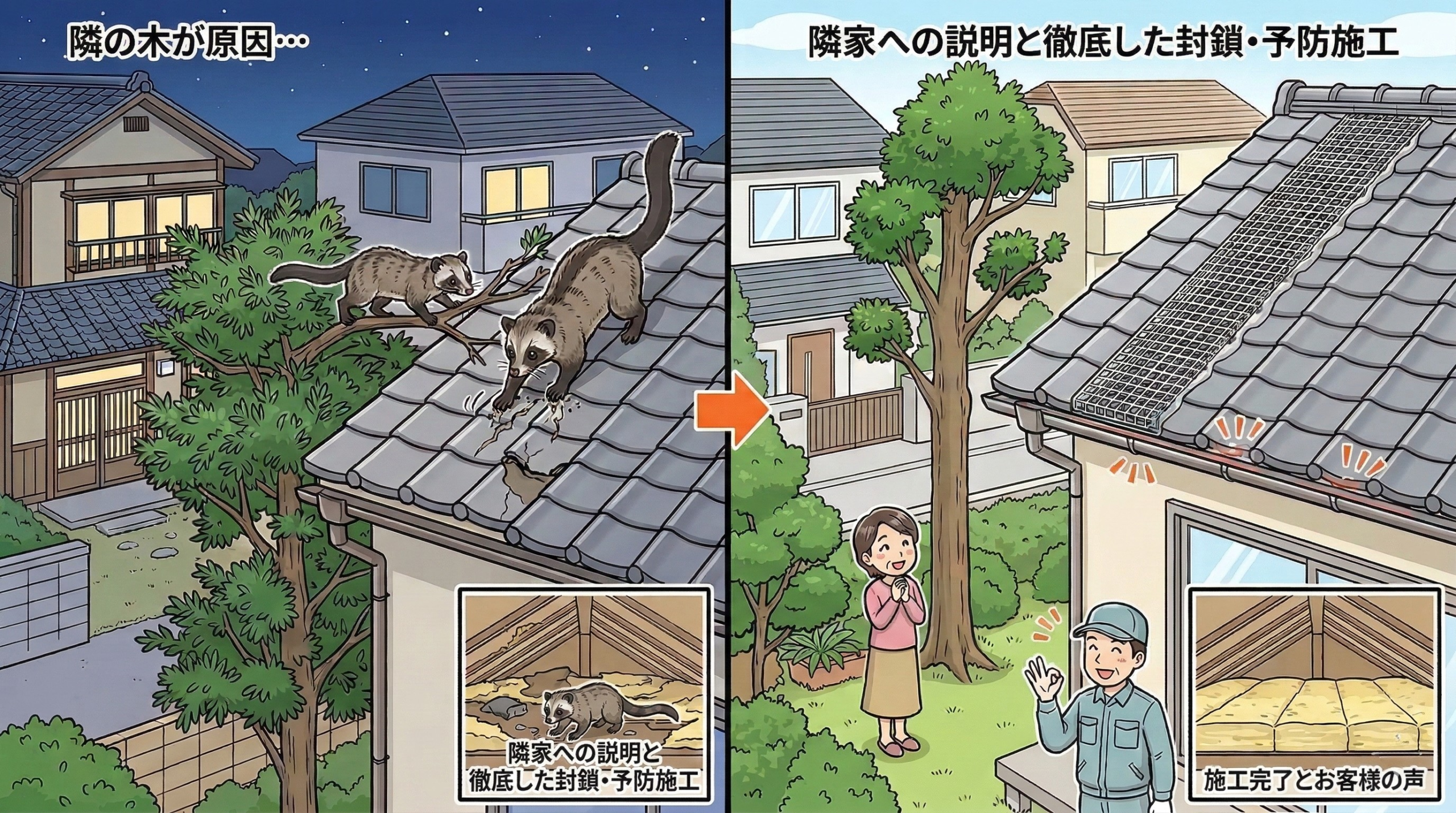 最新施工事例：隣家の庭木が招いた侵入「境界線を越えてくる獣道」